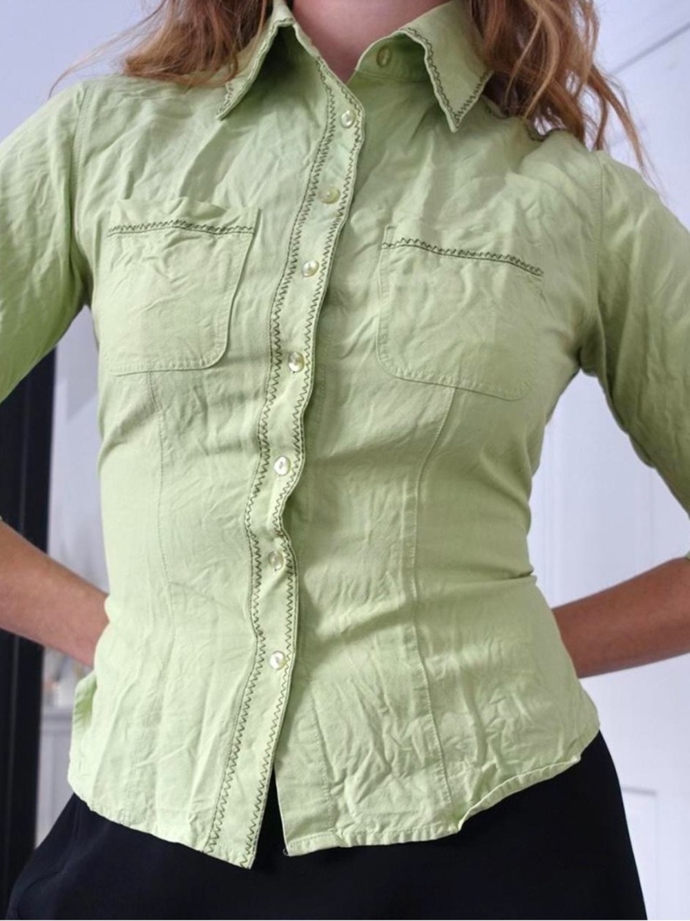 Anna And Frank Light Green Button-Front Shirt